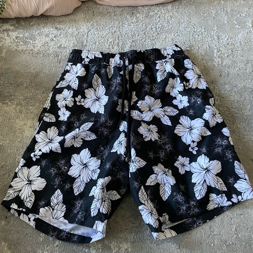 Boys Swim Trunks Black with Flowers size S
